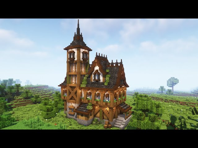 A very impressive Minecraft house in a forest biome