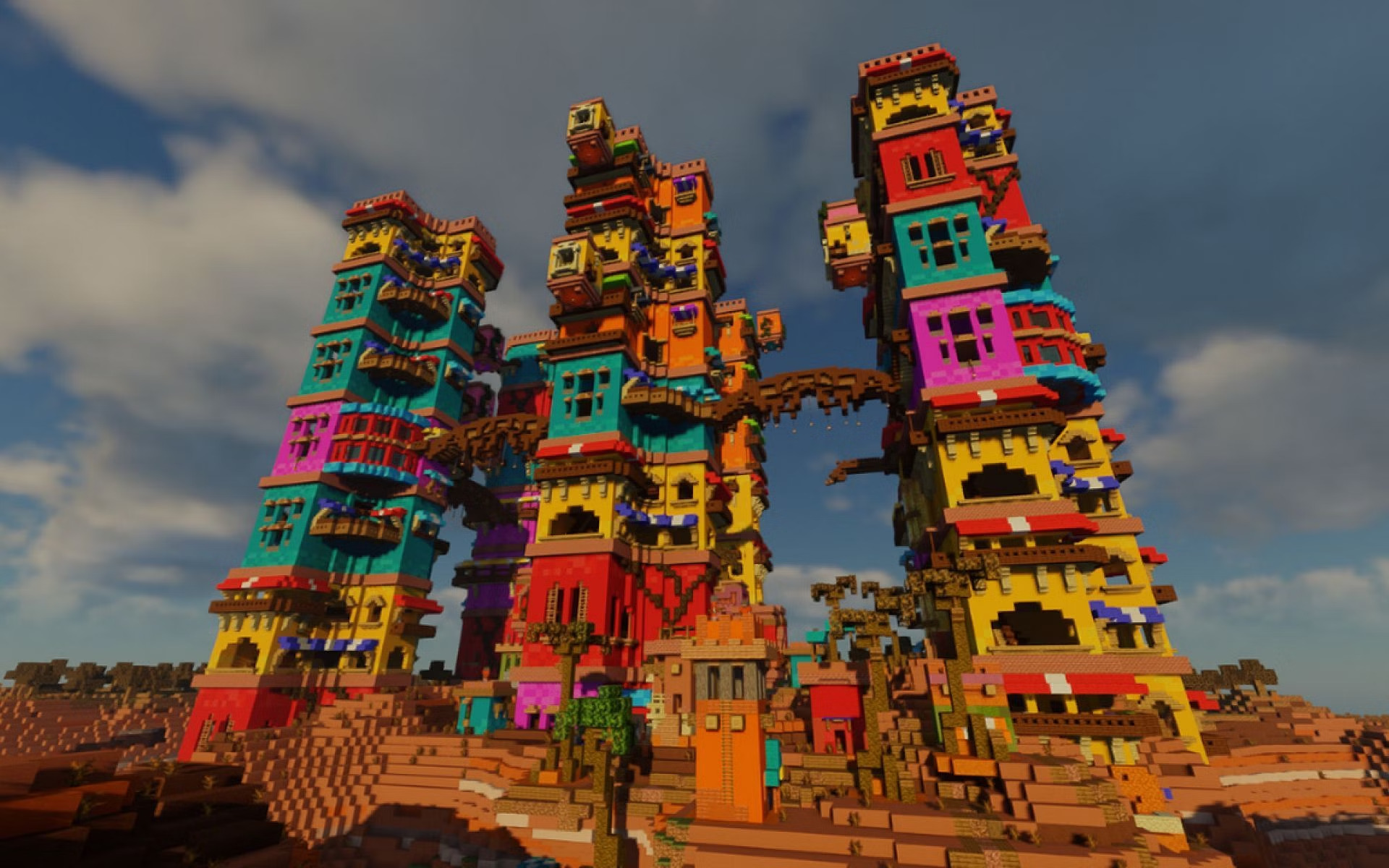 A very impressive Minecraft city in in a mesa biome